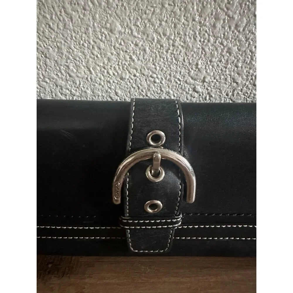 Vintage Coach Black Leather Single Stitch Tri-Fold Soho Wallet